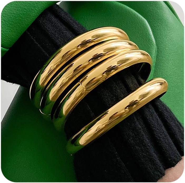 Rrdaily Metal Multilayer Chunky Bracelet Set for Women Retro Layered Wide Gold Bangle Trendy Wrist Cuff Bracelets Stack Statement Fashion Jewelry Gift