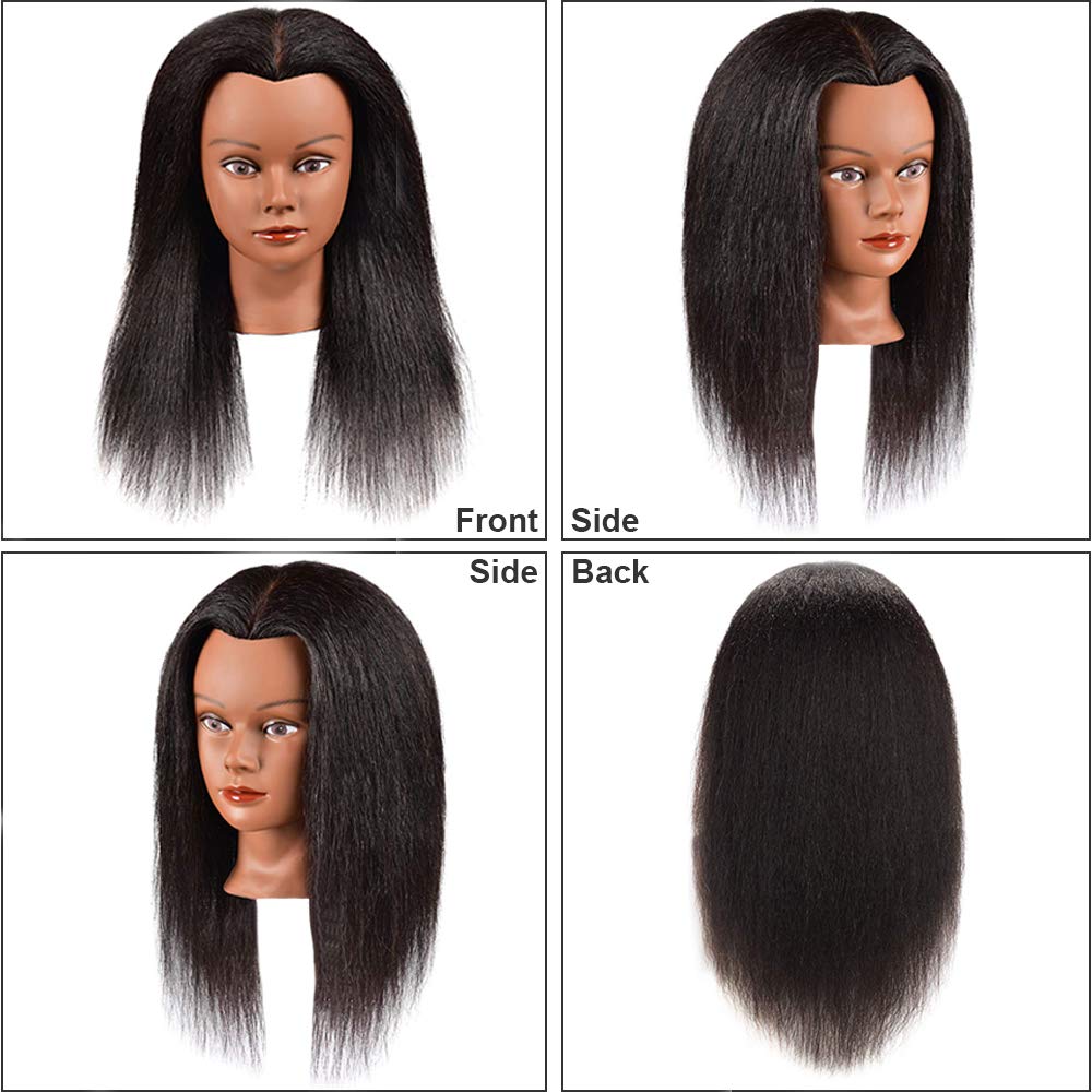 100% Real Hair Mannequin Head Hair Styling Training Head Manikin Cosmetology Doll Head Hairdresser Practice Training Head Hair Mannequin for Braiding Mannequin Head Doll for Girls