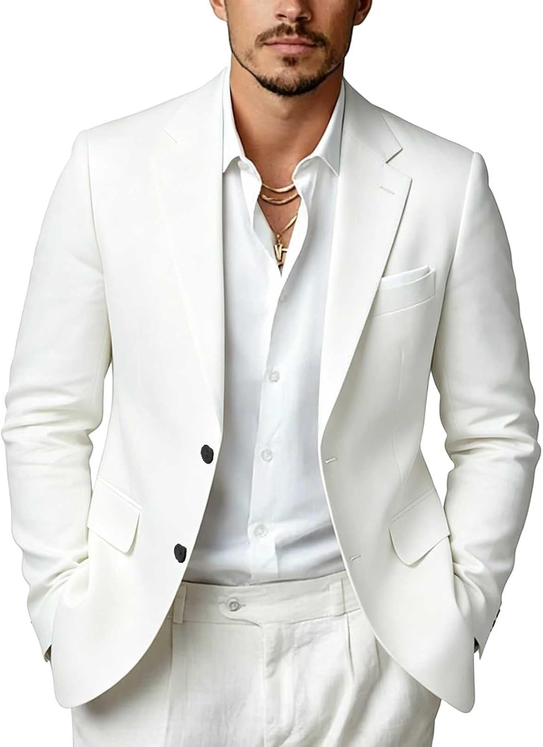 Notched Lapel Blazer for Men Long Sleeve Slim Fit Soft Comfy Suit Jacket Business Casual Work Blazers with Pockets