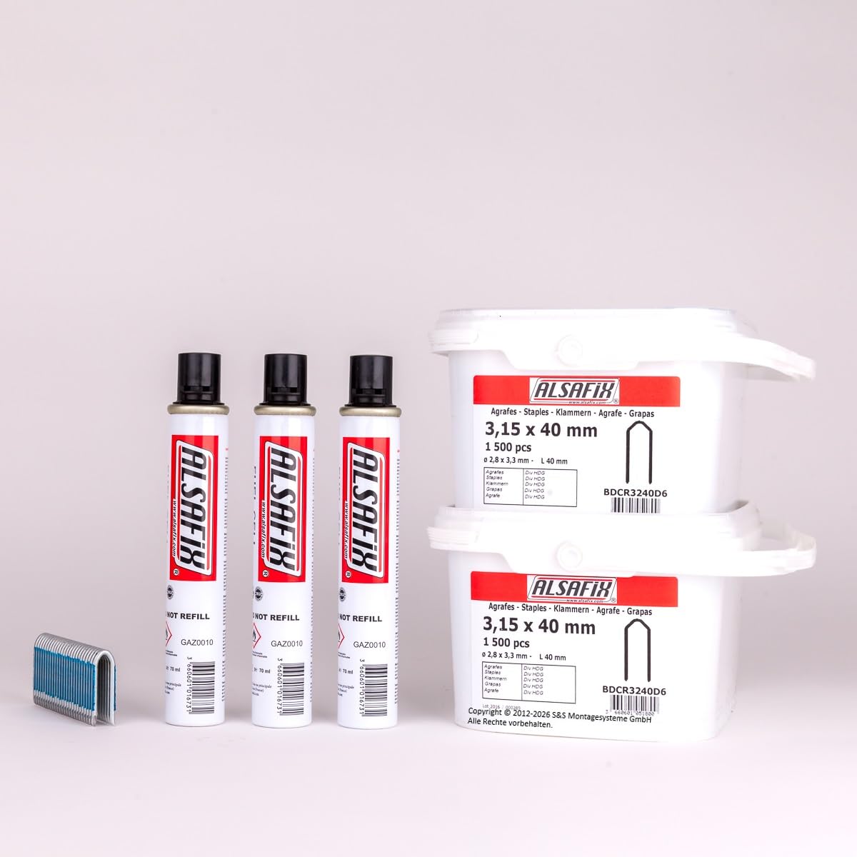 Alsafix 3.000 Zaunklammern 3,15x40mm Feuerverzinkt inklusive 3 Gaskartuschen