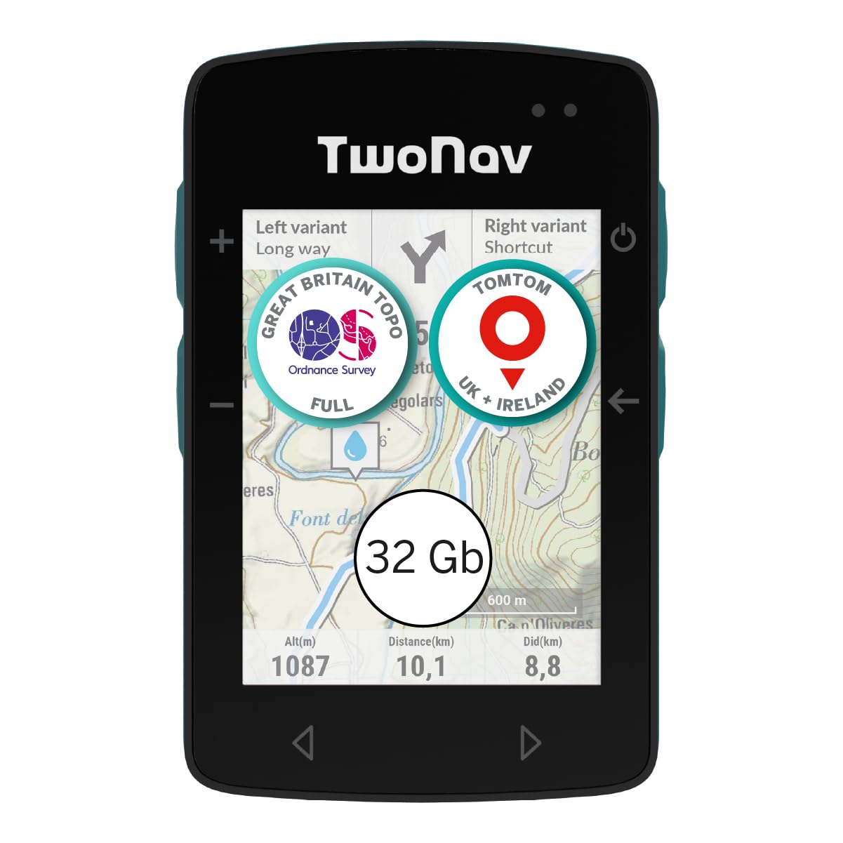 TwoNav Roc (32 GB) + Full Great Britain Topo Ordance & Survey 1:25.000 map, GPS bike computer with 2.7-inch screen for MTB, cycling, gravel or bikepacking