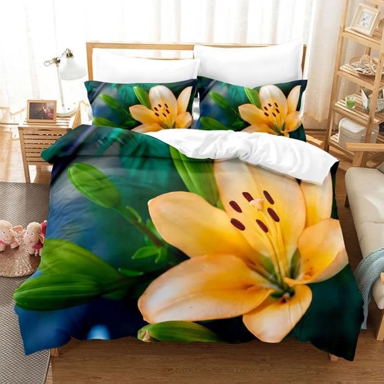 Housse de couette 220x240 fleurs parure de lit adulte taies 65x65 doux