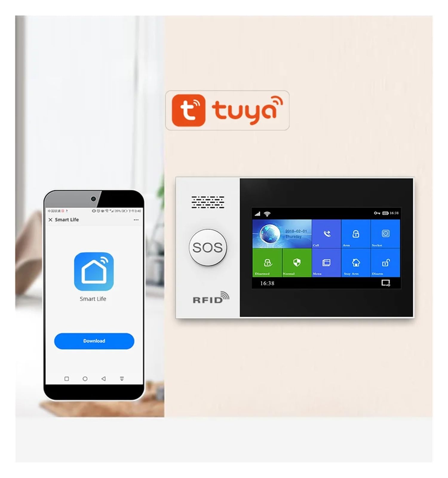 PIRKO 2026 PG-107 Tuya sans Fil Maison WiFi GSM sécurité à la Maison avec détecteur de Mouvement capteur système d'alarme antivol APP contrôle Soutien(A1.)