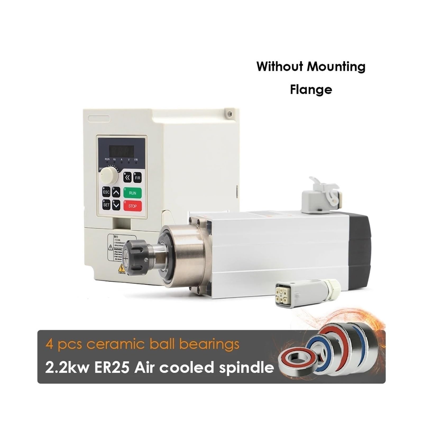 KACOME Air-Cooled Spindle 2.2kw 220v ER25 Air-Cooled Ceramic Ball bar and 2.2kw Inverter/VFD(Steel Ball Bearings)