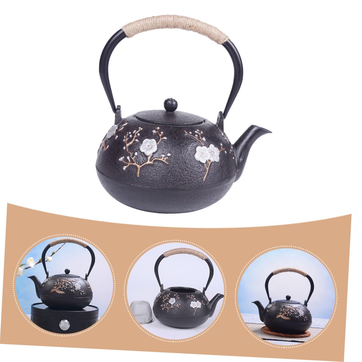Cabilock Tetera de Hierro Fundido Japonesa Infusor, Buena Aislamiento Térmico y Diseño para Uso Hogar, Material Hierro Resistente y Práctica para Té