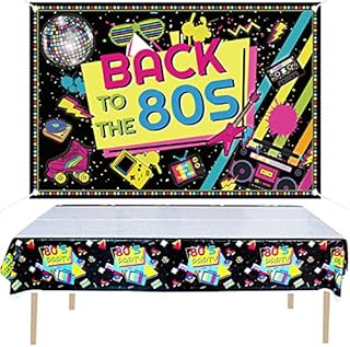 Back to The 80s Party Decorations Backdrop and Table Cover Set, for 80s Hip Hop Background Wall Decorations, Retro 1980s Theme Banner, Photo Booth Props Birthday Party Decorations
