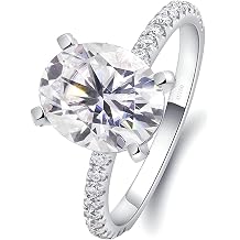 Daesar 18K Gold Ring for Women Rings Engagement, Promise Anniversary Rings Women Elegant 4 Prong Oval Moissanite 5ct Ring White Gold