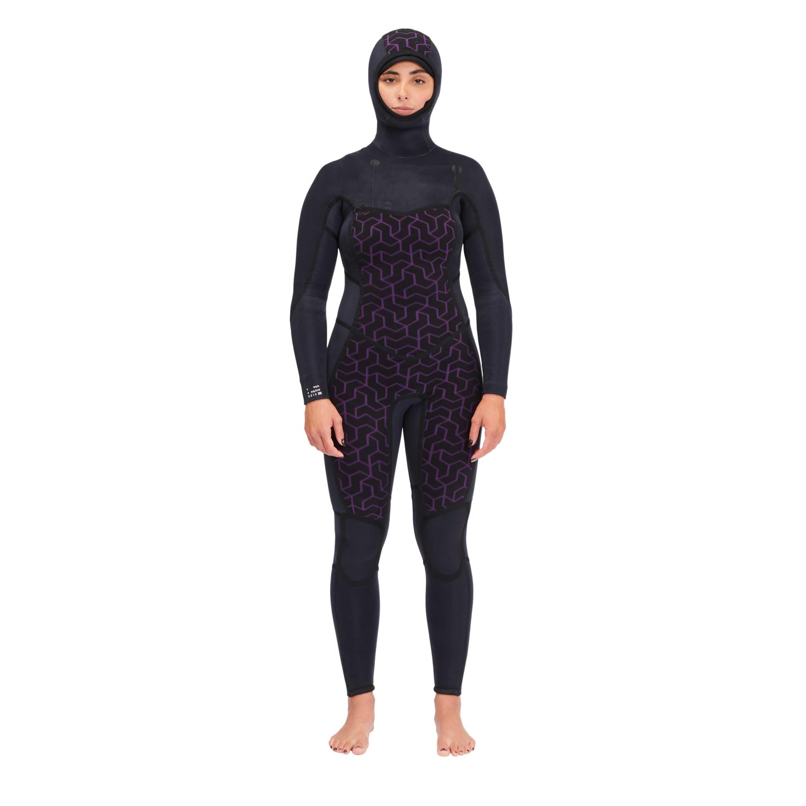 BILLABONG Femmes Synergy 5/4mm Chest Zip à Capuche Combinaison Néoprène ABJW200100 - Wild Black