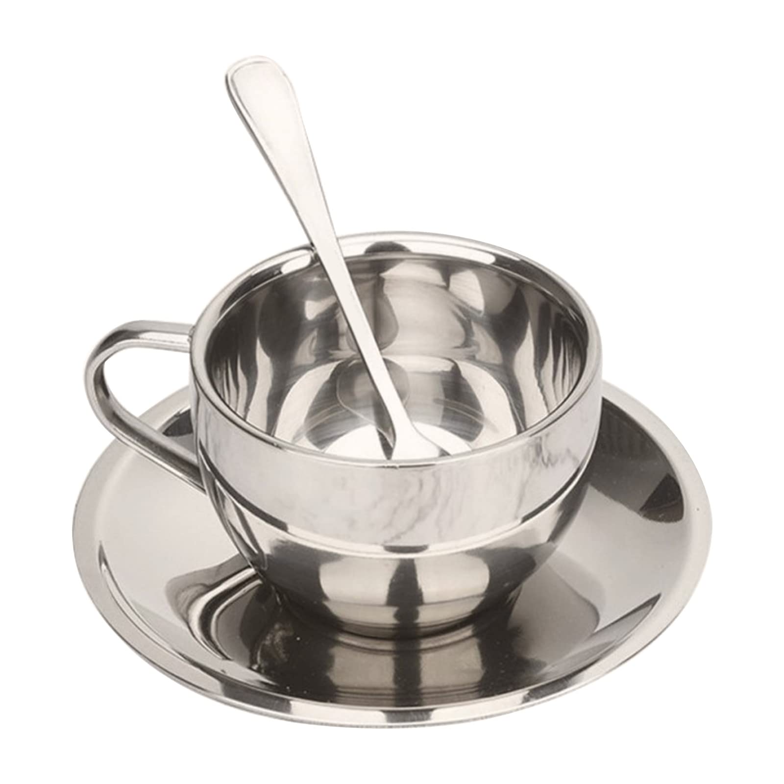 NEWFT Stainless Steel Coffee Cup Coffee Mugs Espresso Cups and Great Cappuccinos Cup with Spoon and Saucer for Tea Lovers