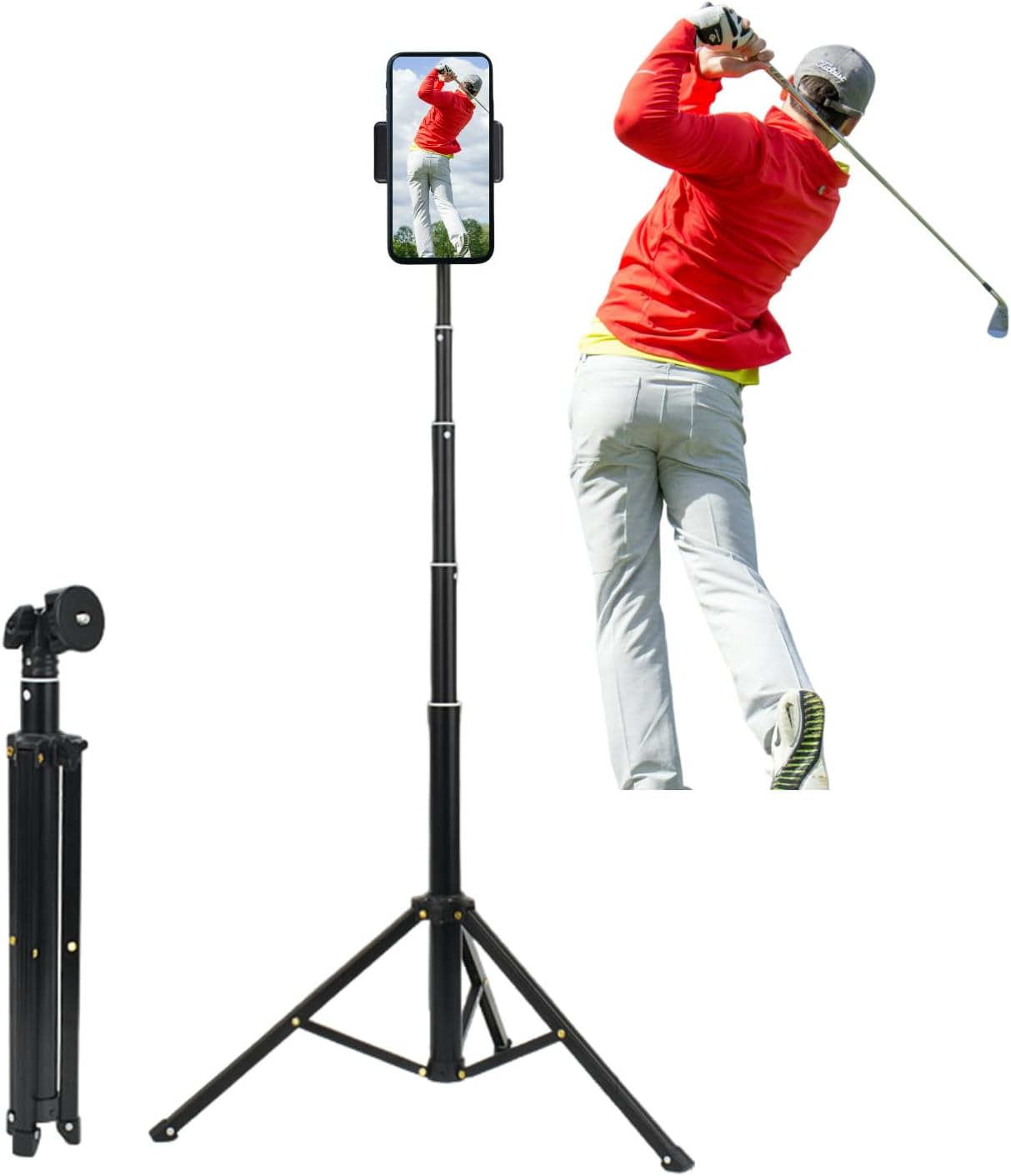 Golf Tripod for Recording Golf Swing, Golf Swing Analyzer Phone Holder, Golf Selfie Stick for Swing Training Aid, Golf Tripod Stand for Smartphone & Camera