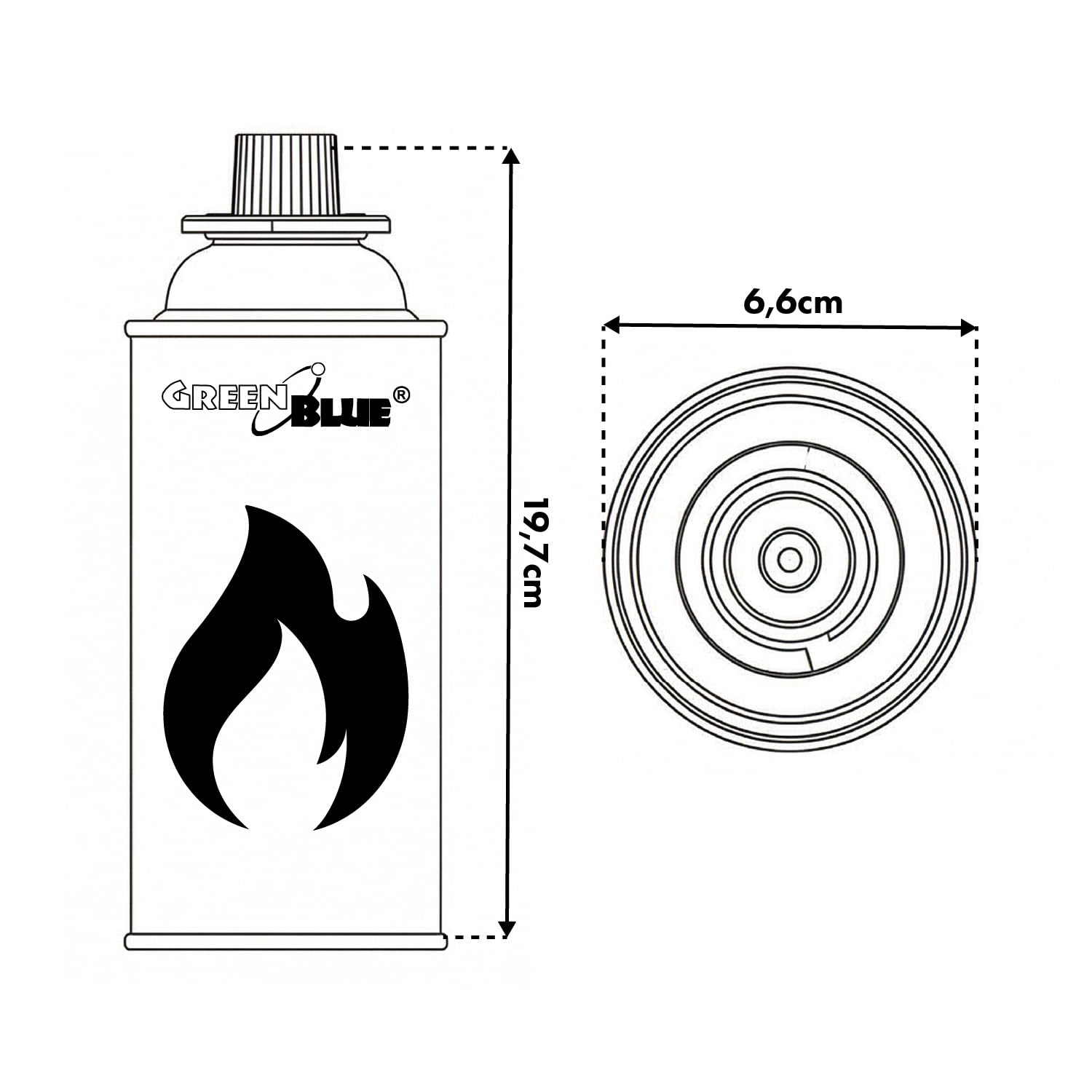 Green Blue GB227 Gaskartusche 227 g (386 ml) Butan, EN417, mit Gewinde, automatisches Ventil, wiederverwendbar, für Campingkocher | Einsatzbereich: -10 °C bis +40 °C (56, farblos)