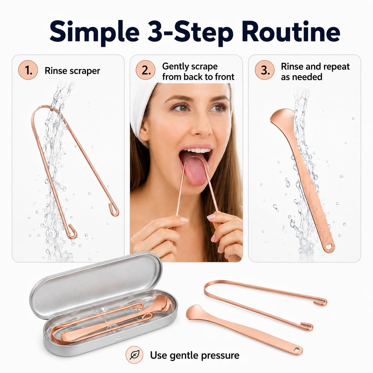 OPAZ Tongue Scraper Set of 2, Metal Tongue Cleaner for Adults & Kids, Oral Hygiene Tool for Bad Breath, Steel Tongue Scrapers with Travel Case, Long & Short Fresh Breath Cleaning Kit