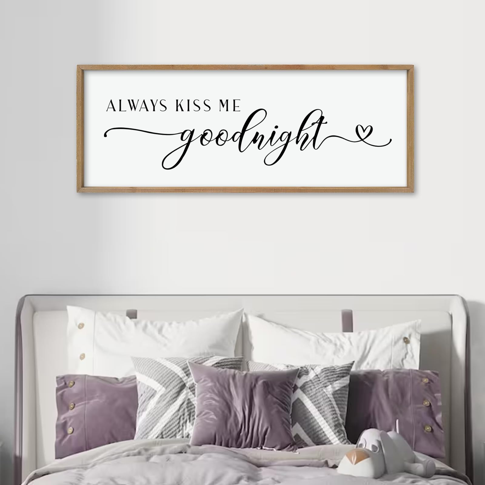 comurdyo Always Kiss Me Goodnight cartello per camera da letto sopra il letto decorazione murale 102 cm x 38 cm cornice in legno grande per coppie sopra il letto arte murale da appendere (legno)