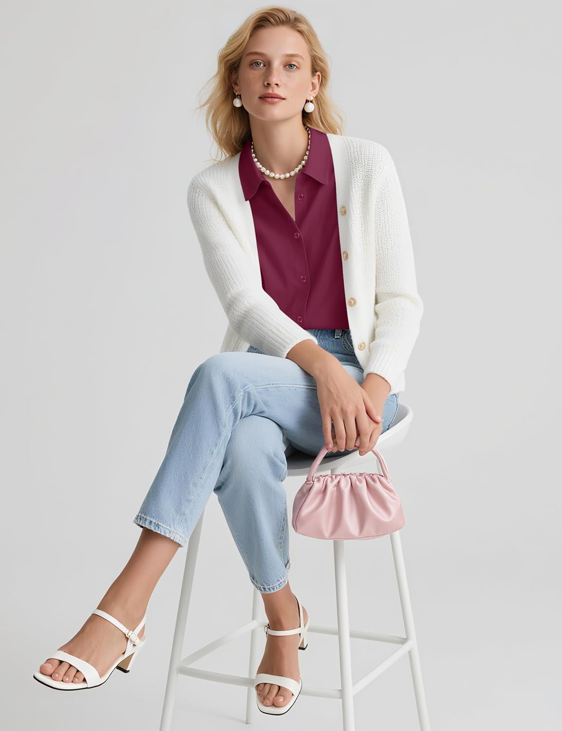 LOMON Button Down Shirt for Women Spring Summer Tops Long Sleeve Business Dressy Casual Blouses Collared Work Outfits Clothes - Image 5