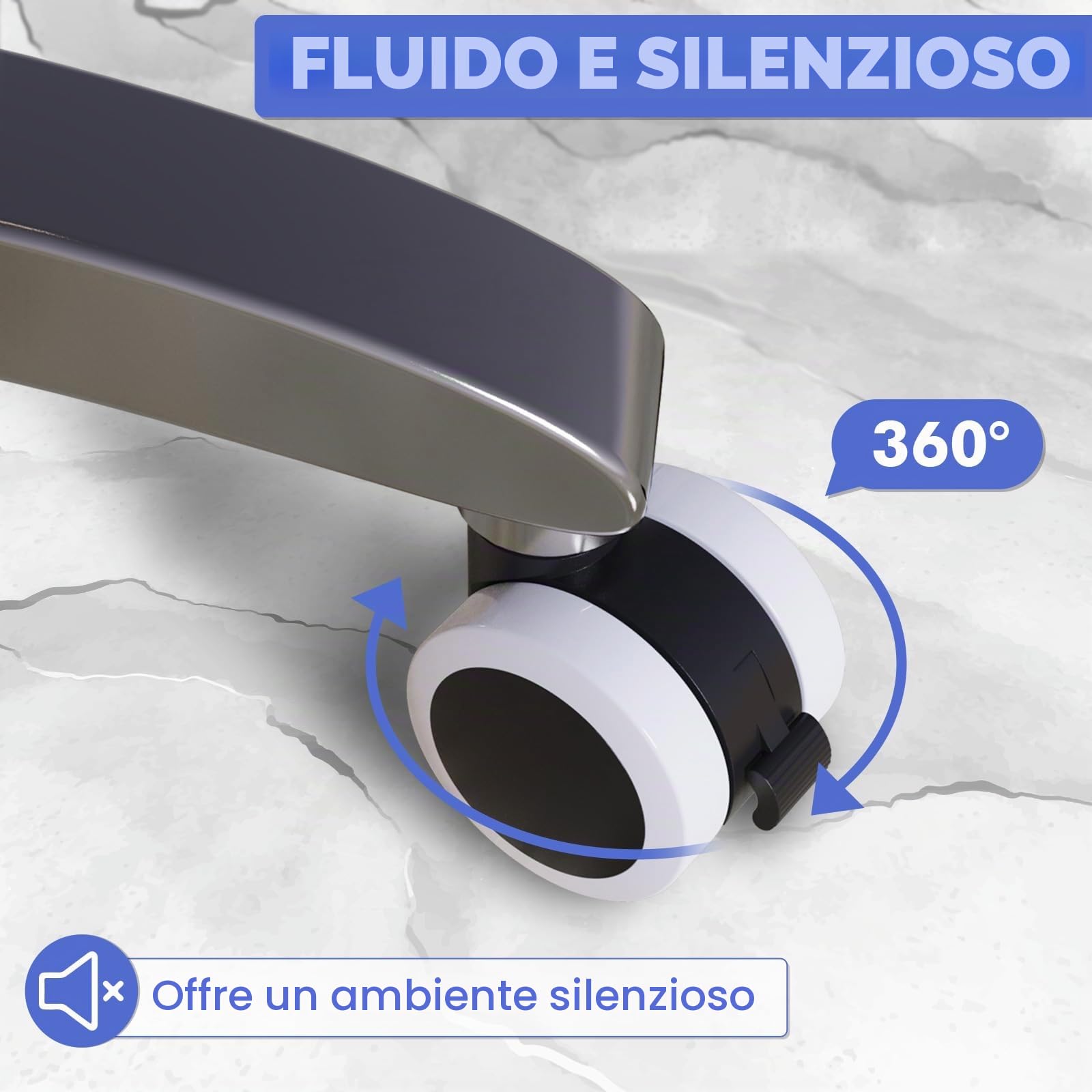 LIHAO 5 Pezzi Ruote Sedia Ufficio, 11X 50MM Ruote per Mobili con Freno di Sicurezza per Piastrelle Pavimento Duro Moquette, Bianco + Nero