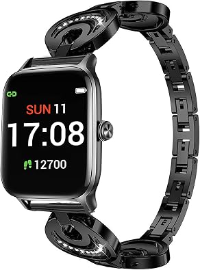 Lamshaw Compatible for Letsfit EW1 Band, Crystal Rhinestone Diamond Jewelled Stainless Replacement Band Compatible for Letsfit EW1 Smartwatch