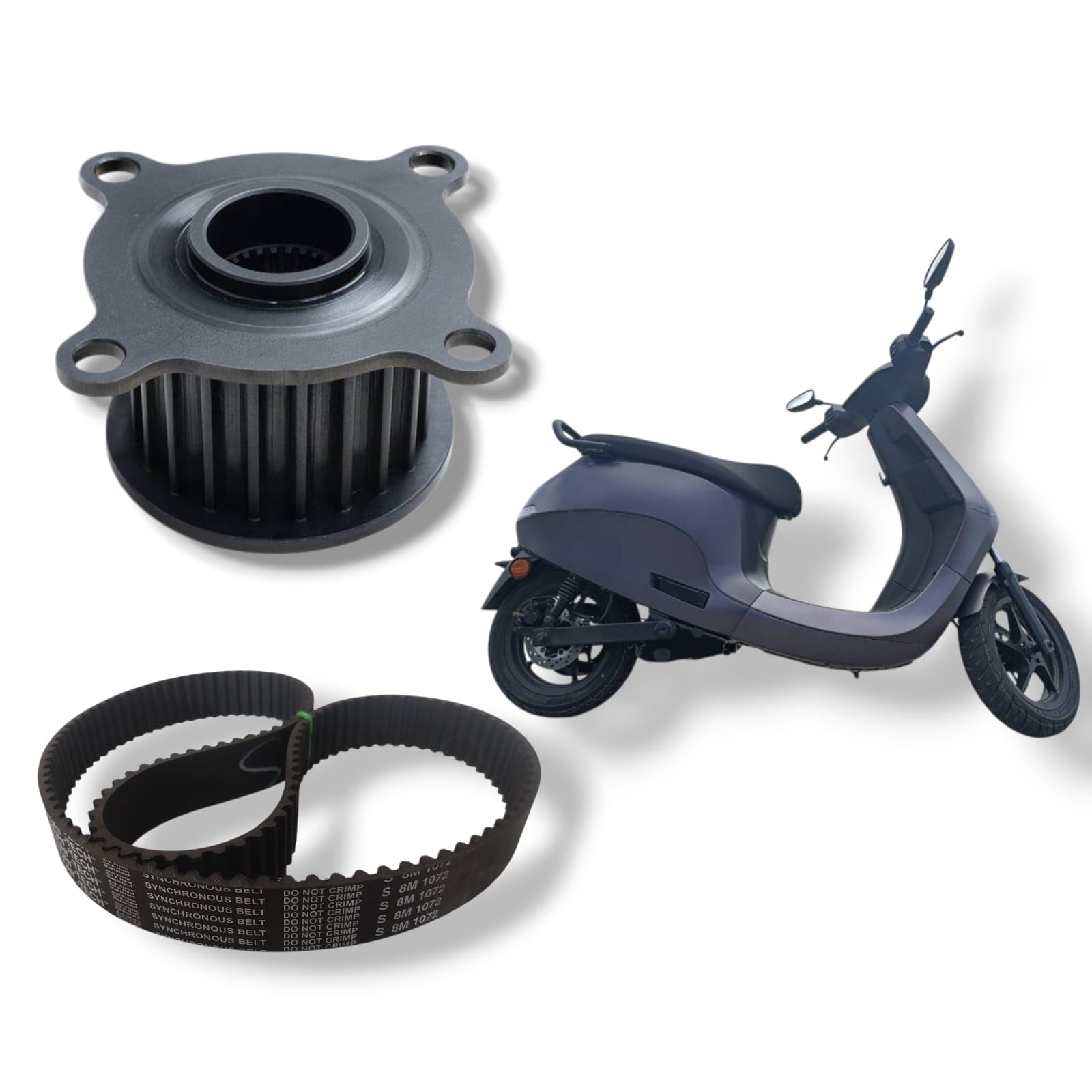 Ola S1 Pro Generation 2 Motor Front Pulley and Drive Belt compatible with CONTI-HI-TECH HTD 8M 1072, Rust-Free, High Strength, Long Life, High Torque Support (01..)