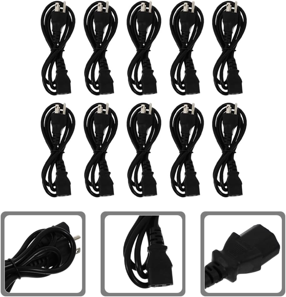 Angoily 10pcs Pure Cable Prong Power Cord for Desktop Monitor Printer Us Bend Safe -Term Use for Home Office