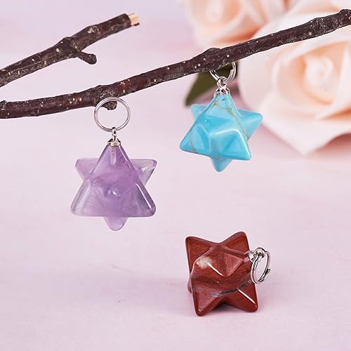 Miniatura 6 de 10 dijes de piedra de estrella Merkaba, dijes curativos de chakras con anillos divididos de acero inoxidable 201 para mujeres y hombres, joyas de