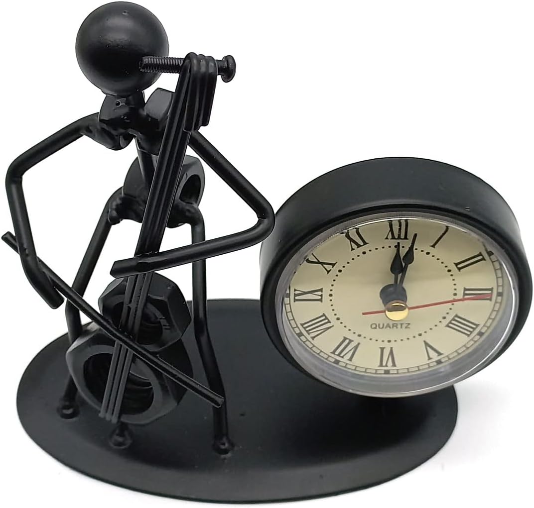 GARASANI Cello Design Metal Table Clock for Home Office Desk Decoration Vintage Fashioned Handmade Desk Clock Black (Cello)