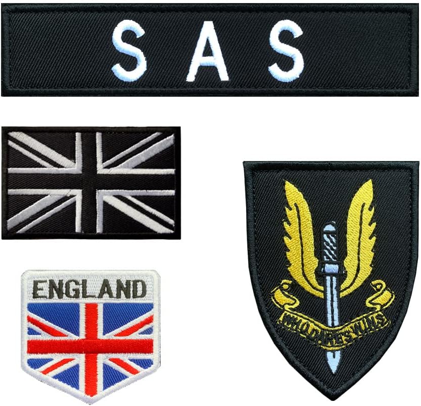 Zcketo 4 PCS UK Great British Union Jack Army SAS Special Air Service Hook and Loop Embroidered Patches Tactical Military Army Air Force Morale Badge Armband Airsoft Emblem Patches