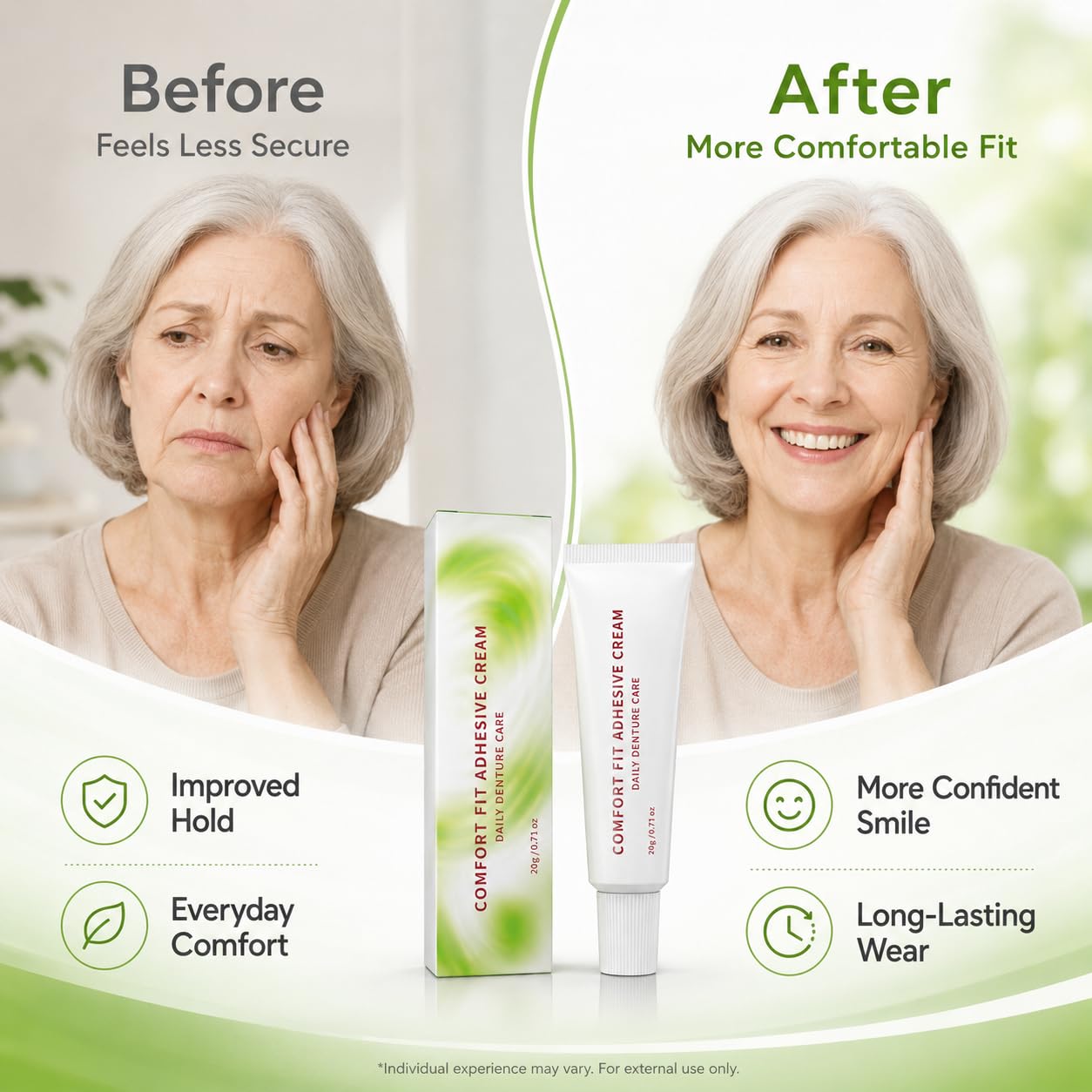 Denture Adhesive Cream, Comfort Fit Daily Denture Care, 20g (Adhesive Cream - 0.71 oz)