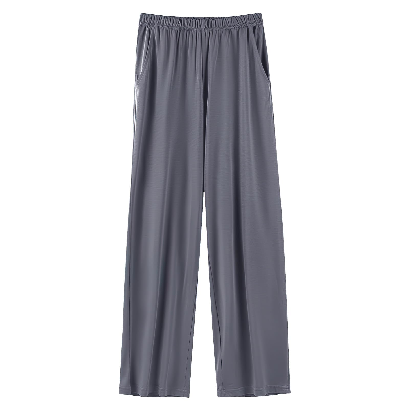 Mujer Tallas Grandes Pantalones Pijama de Pata Ancha Elástico Ligero Pantalones Largos Casual con Bolsillos (S-5XL)