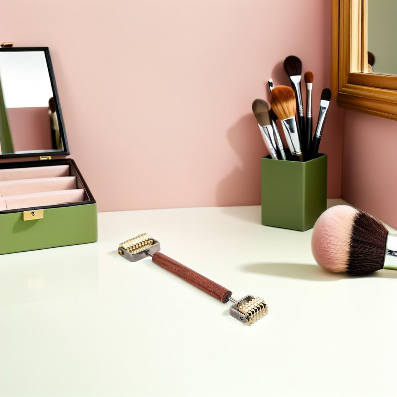 Rodillo Facial de Belleza en V 3d, Acero Inoxidable y Madera