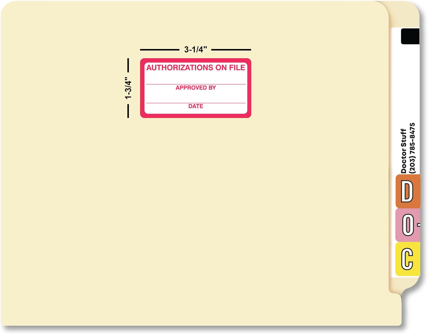 Authorizations On File Labels for Consent and Approval Tracking, 3-1/4" x 1-3/4", White with Red Border, Permanent Adhesive, 250 Stickers/Box, Doctor Stuff