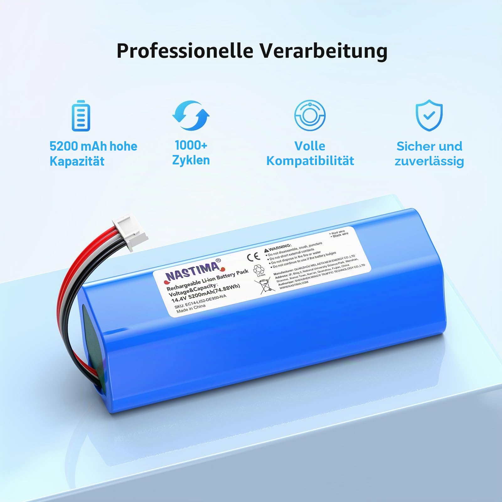 NASTIMA 14,4V 5200mAh Li-ion Ersatzakku für Ecovacs Deebot Ozmo 950, Deebot T8 T8+, Deebot T9 T9+, Deebot T10 T10+, Ersatz Akku für Deebot X1 Omni, Deebot T20 Omni Serie Staubsauger