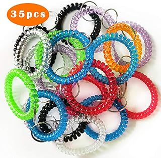 QMET Pack of 35 Stretchable Plastic Bracelet Wrist Coil Wrist band Key Ring