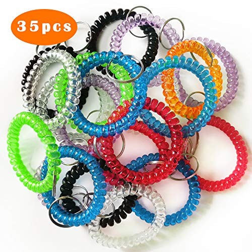 QMET Pack of 35 Stretchable Plastic Bracelet Wrist Coil Wrist band Key Ring