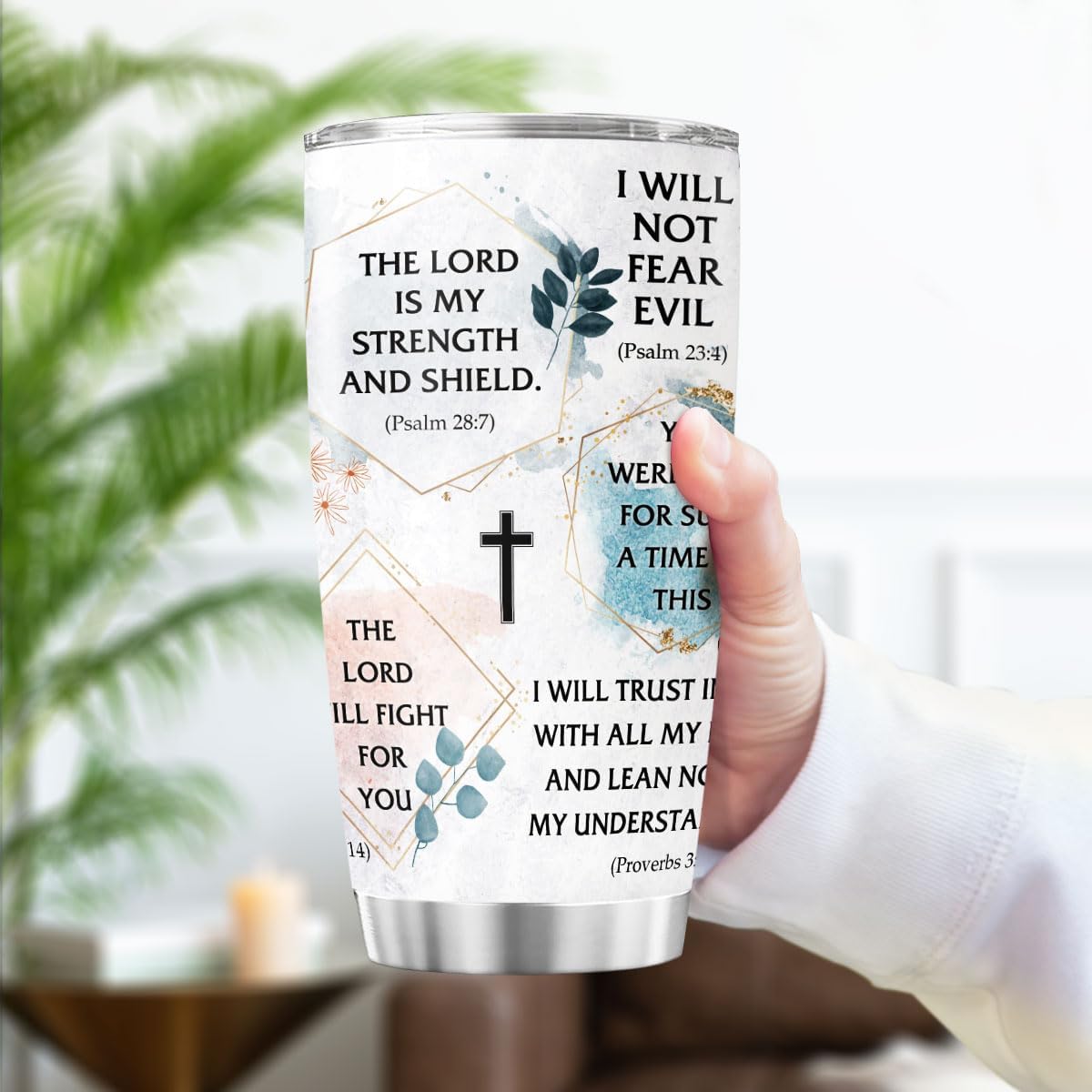 Christian Bible Verse Gift for Women, Inspirational Scripture Design with Crosses and Floral Motif, 20oz Stainless Steel Insulated Tumbler for Faith, Encouragement, Travel, Birthday - Image 3
