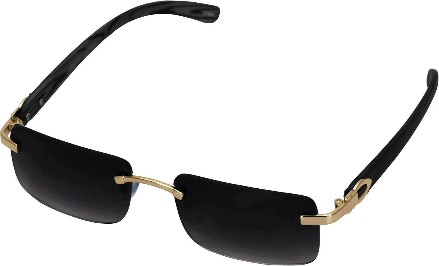 Elite Slim Rimless Rectangular Metal & Wood Art Aviator Sunglasses - Image 2