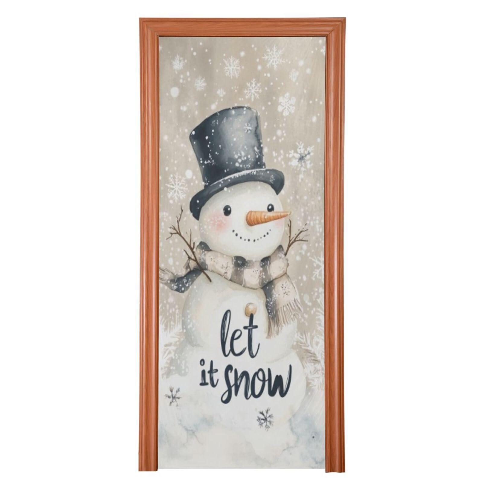 J JOYSAY Christmas Let It Snow Snowman Door Decorations Door Cover Christmas Decorations Large Fabric Christmas Front Door Cover Decoration for Party Décor,32x79 in