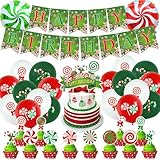 Christmas & Birthday Party Decorations - Candy Theme Banner, Cupcake Toppers & Balloons for Baby Showers