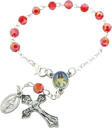 Needzo Red Divine Mercy - Rosario de auto, cuentas de oración para espejo retrovisor, accesorios religiosos para interiores de automóvil, 5  pulgadas