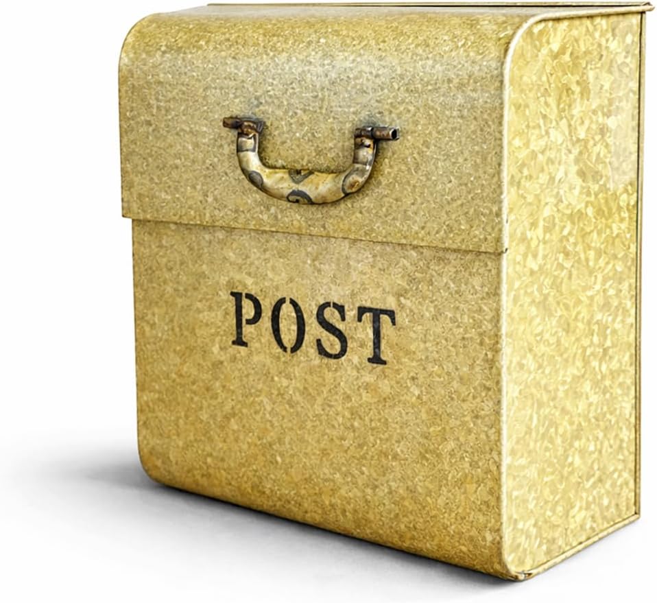 NACH CJ Large Mailbox with Powder Coated Finish, Wall Mount Mailboxes for Outside, Rust Resilient Metal Mailbox for Parcels, 12.6 x 6.9 x 14.2 Inches, Metallic Gold, FZ-M1002