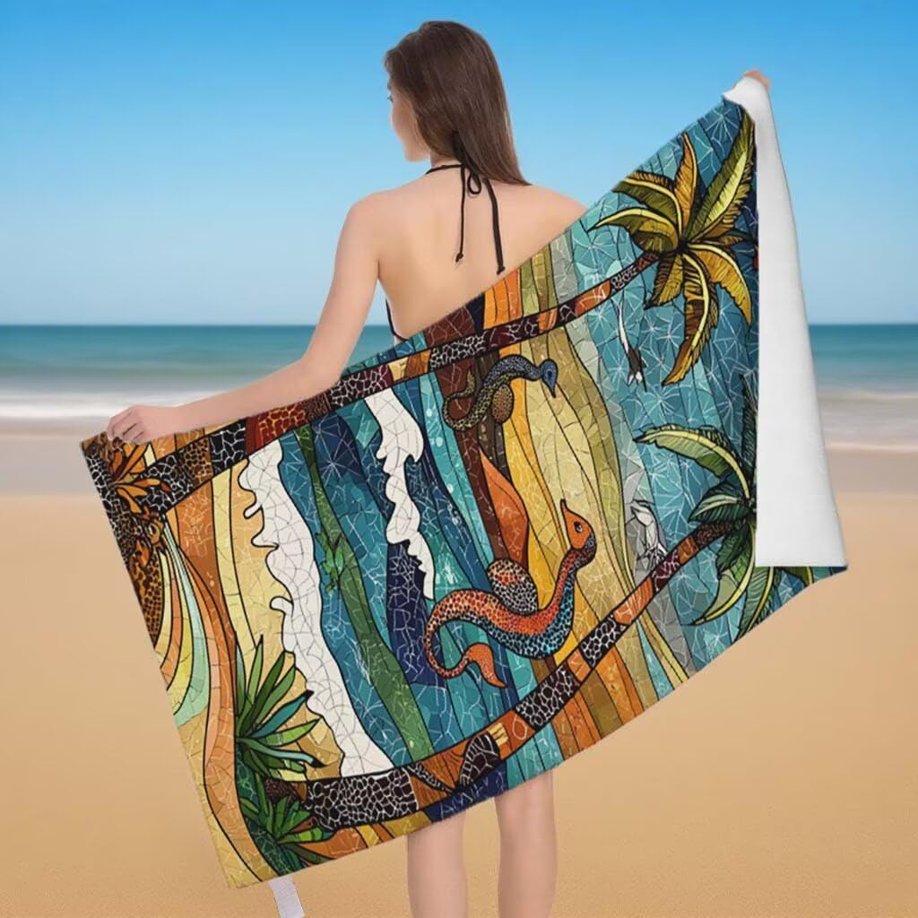 Telo Mare XXL 220x100cm/35x70cm, 2 Set Telo Mare Microfibra Albero Asciugamano Palestra Uomo, Antisabbia, Leggero, Asciugatura Rapida, Teli da Spiaggia Grandi Accessori per Camping Natation Yoga F-34