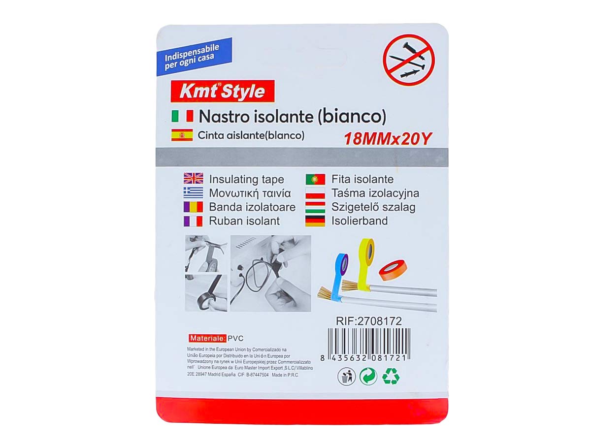 ZOREI Nastro Isolante, Larga 18mm, Lunga 20 Metri, Colore Disponibile Bianco Nero Rosso (Bianco)
