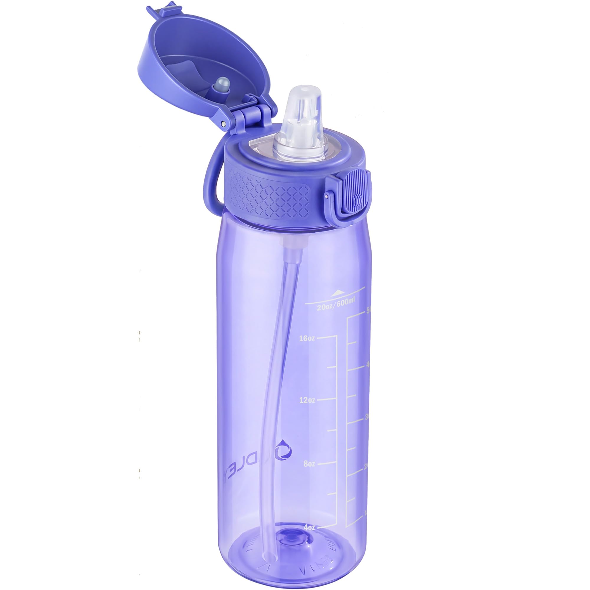 OLDLEY 600ml/20oz Water Bottles with Straw Leakproof Tritan Water Bottle with Handle BPA Free Time Marker Sports Drinking Bottle for School, Travel, Sports (Blue Purple)