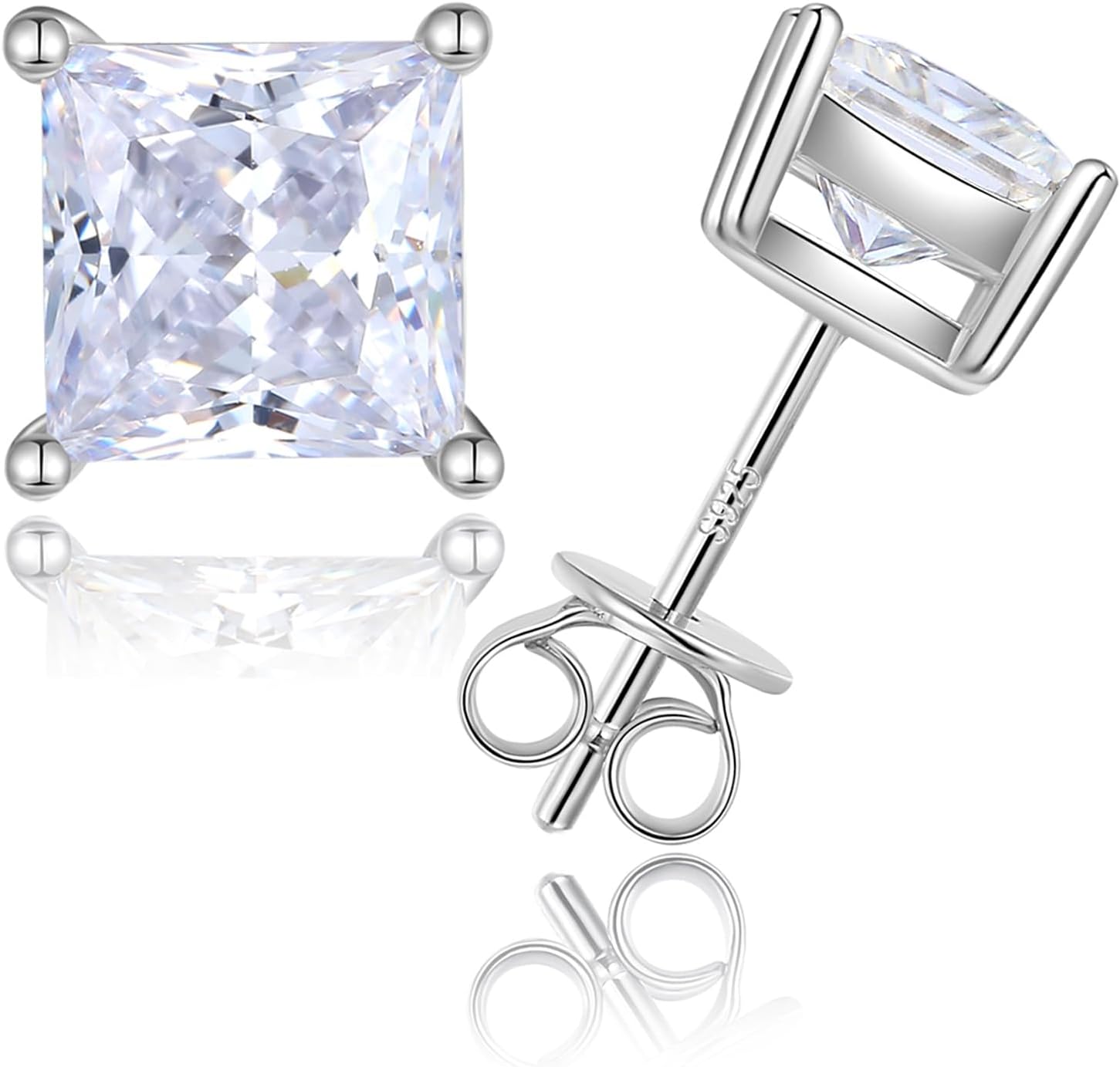 925 Sterling Silver Moissanite Stud Earrings for Men,Princess Cut 1-2CT Stud Earrings for Women Hypoallergenic Perfect Jewelry Gifts