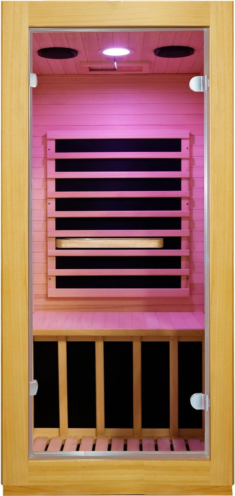 Infrared Sauna Room Indoor Saunas Home Obeche Wood 900W Low-EMF Dry Saunas Single Person Spa with 7 Color Light 32.3 * 28.3 * 61.4 inch