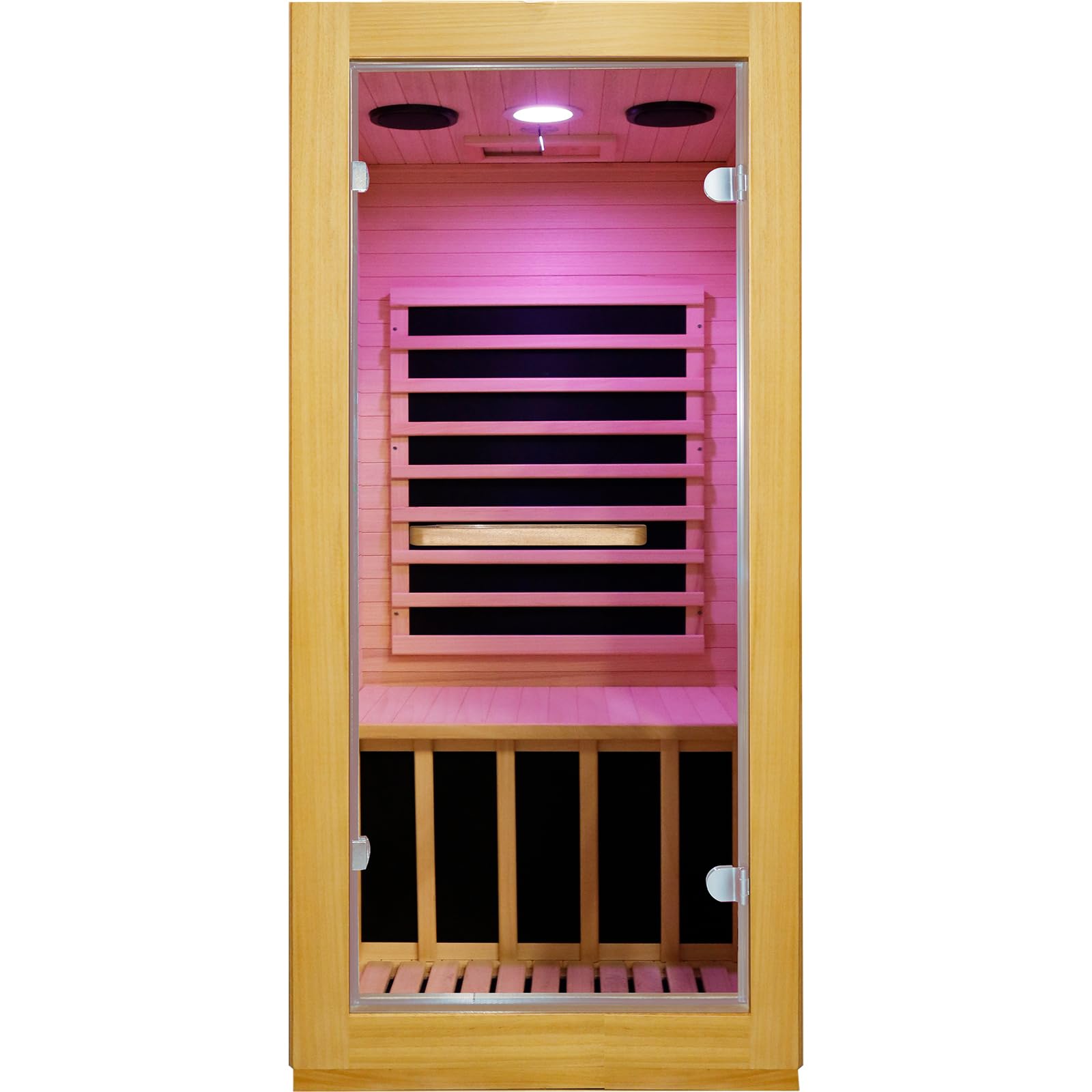 Infrared Sauna Room Indoor Saunas Home Obeche Wood 900W Low-EMF Dry Saunas Single Person Spa with 7 Color Light 32.3 * 28.3 * 61.4 inch