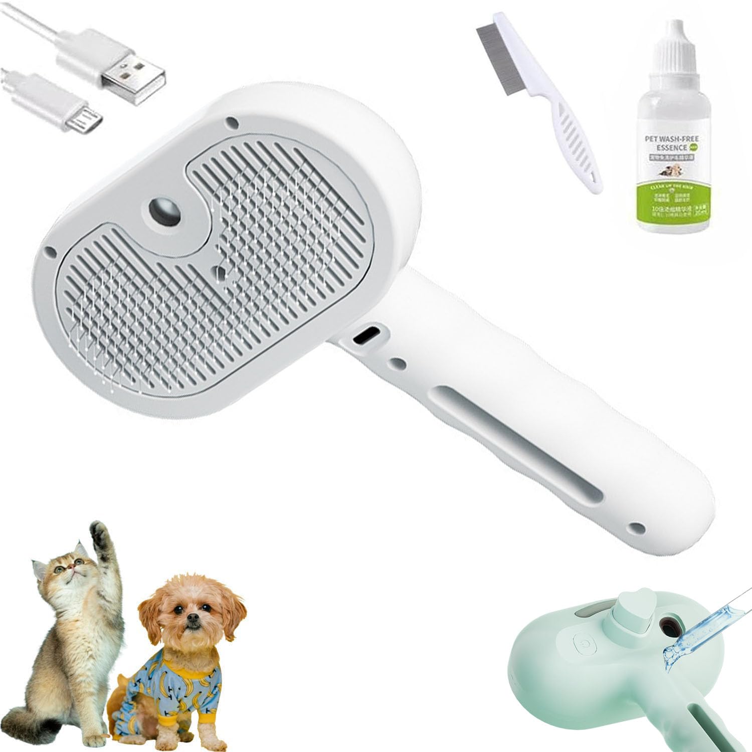 Labradorcharm Pet Steam Brush, Labrador Charm Furry Basics Pet Grooming Brush, Pet Dog Cat Steam Spray Hair Removal Comb (WHITE)