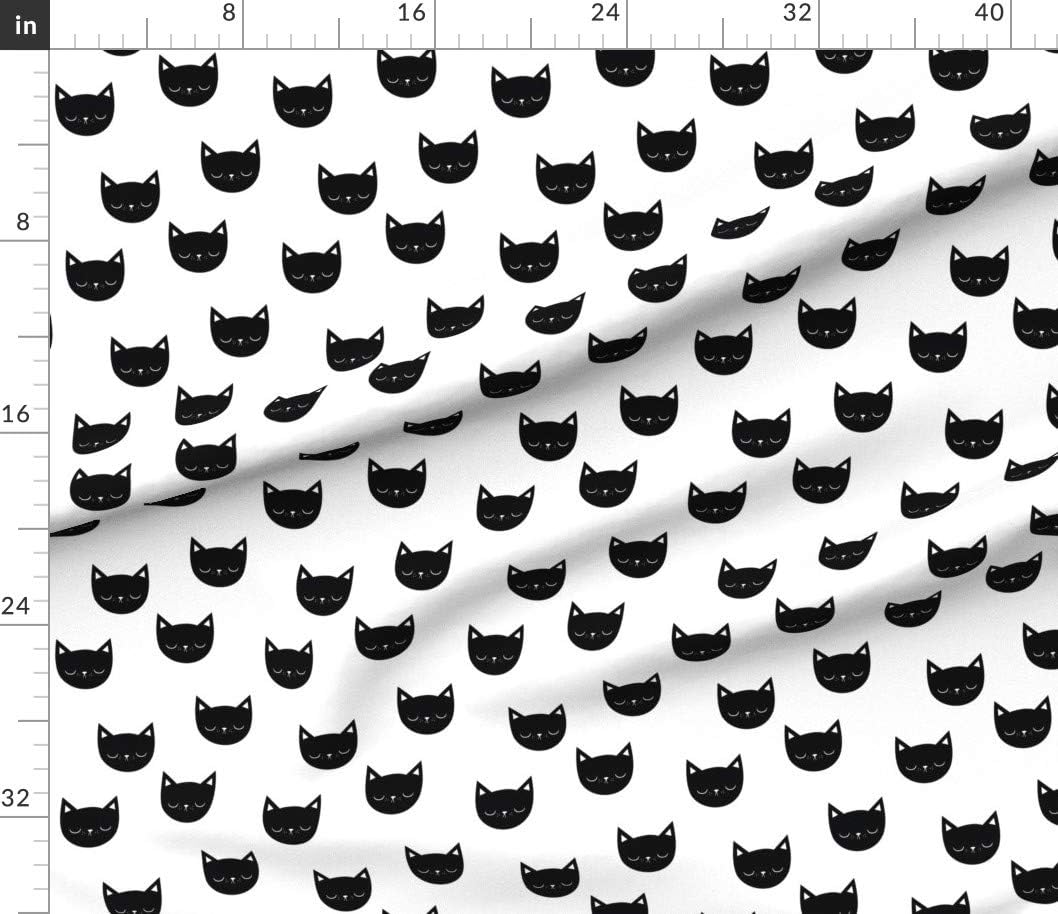 Spoonflower Fabric - Cat Black and White Kitten Head Animal Pet Girl Nursery Monochrome Printed on Petal Signature Cotton Fabric by The Yard - Sewing Quilting Apparel Crafts Decor