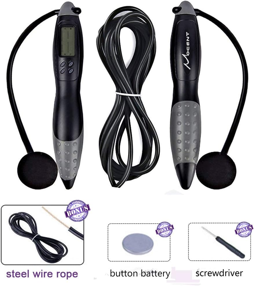 Mocent Digital Jump Rope,Adjustable Calorie Counter Jump Skipping Ropes,Alarm Reminder Weight Setting for Adult,Lady,Children Workout