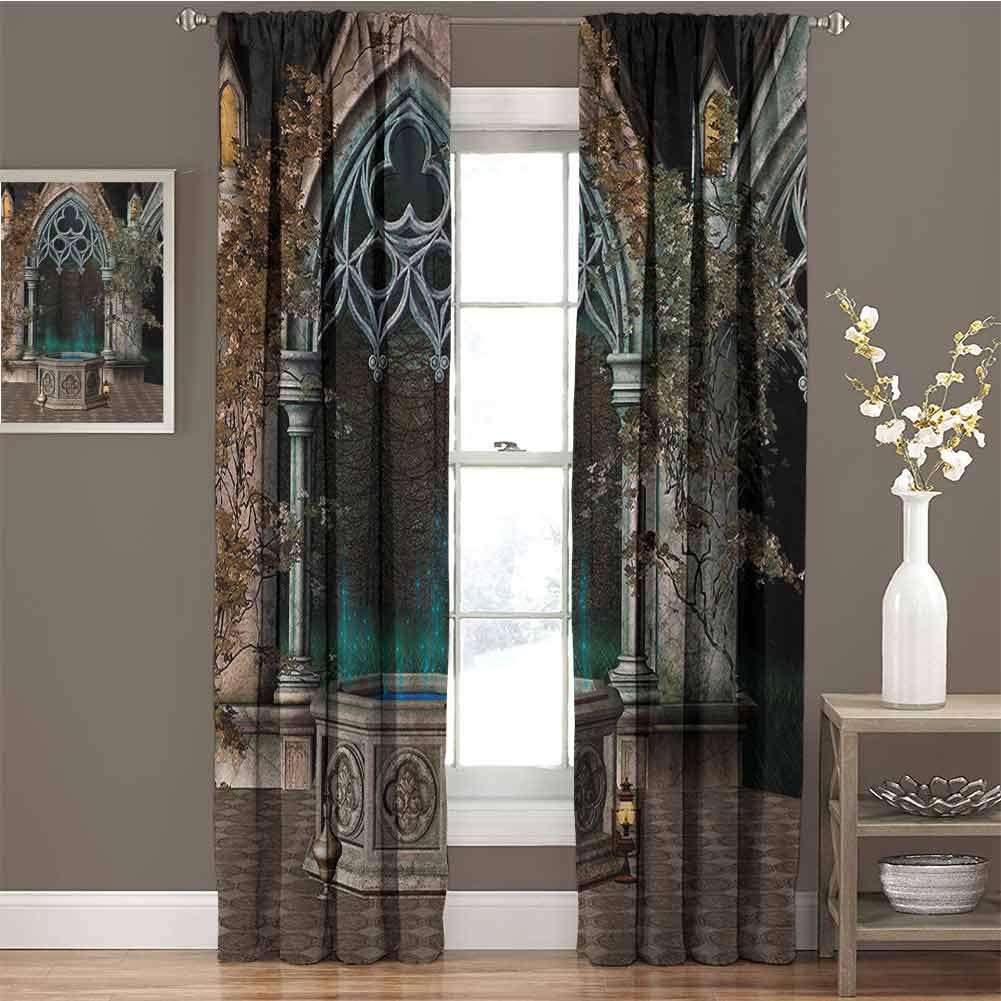 Gothic for Bedroom Blackout Curtains Mystical Patio with Enchanted Wishing Well Ivy on Antique Gateway to Magical Forest Blackout Curtains for The Living Room W42 x L72 Inch Grey Teal