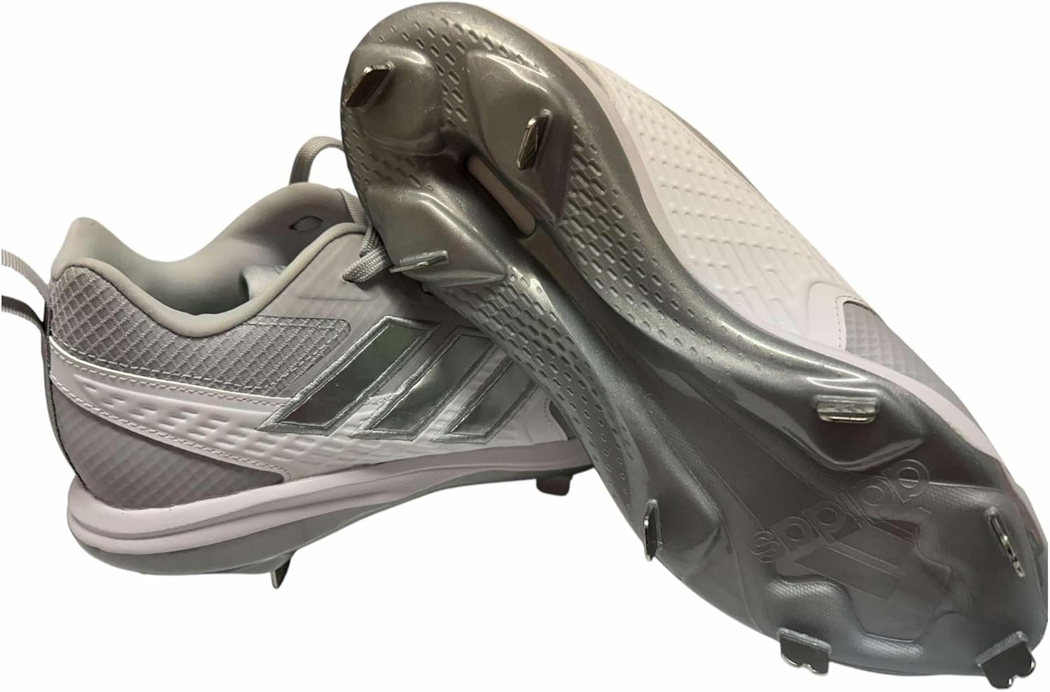 adidas Men's Icon8 Baseball Softball Cleats Shoes Metal Spikes Team Light Grey/Silver Metallic/Cloud White #IG7106 - Size Men's 9