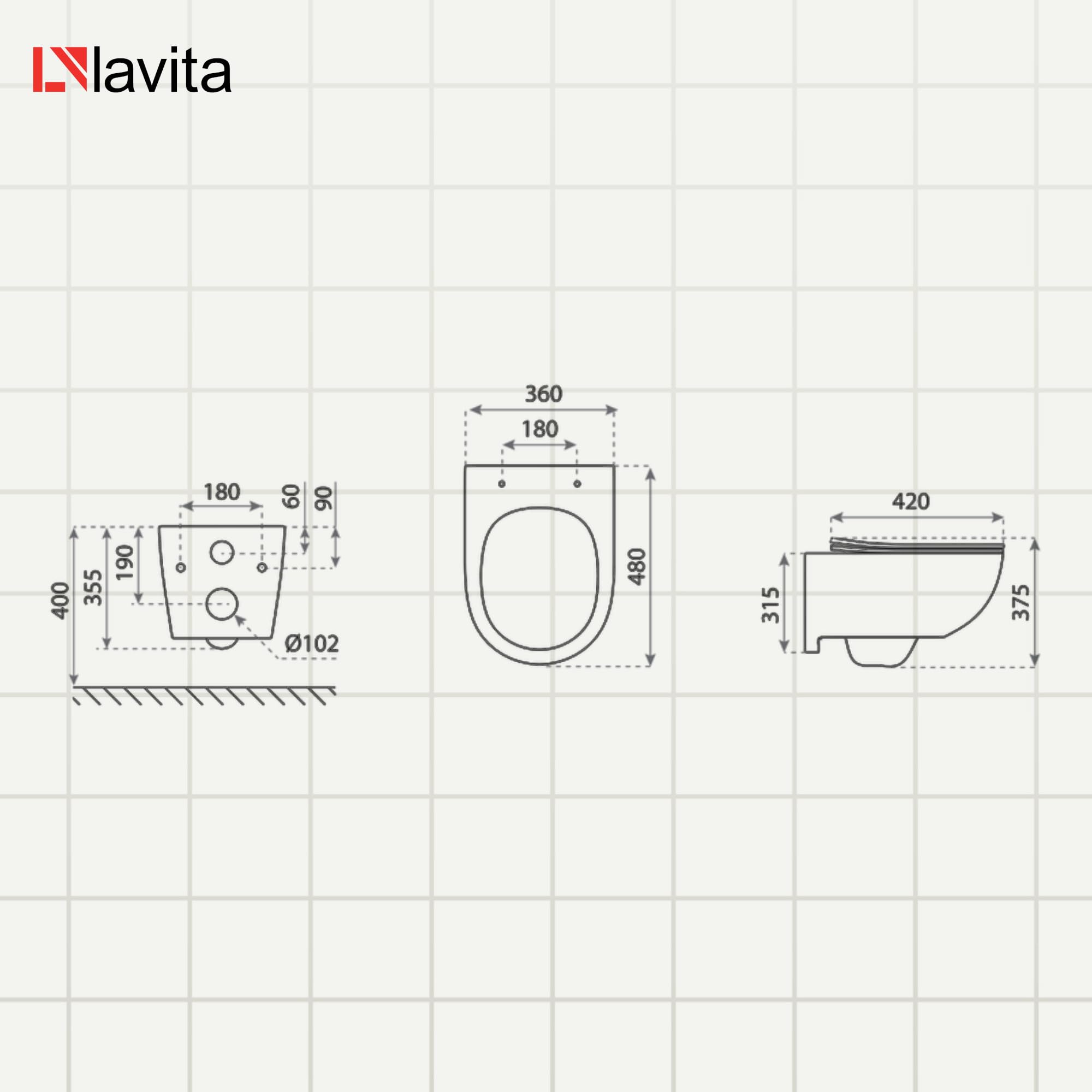 LAVITA WC sospeso Brava Black Sedile WC con chiusura ammortizzata e cerniere in metallo WC senza brida WC sospeso 360x480x375 mm Nero